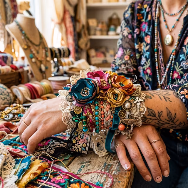 Handmade bracelet details stored carefully between wears